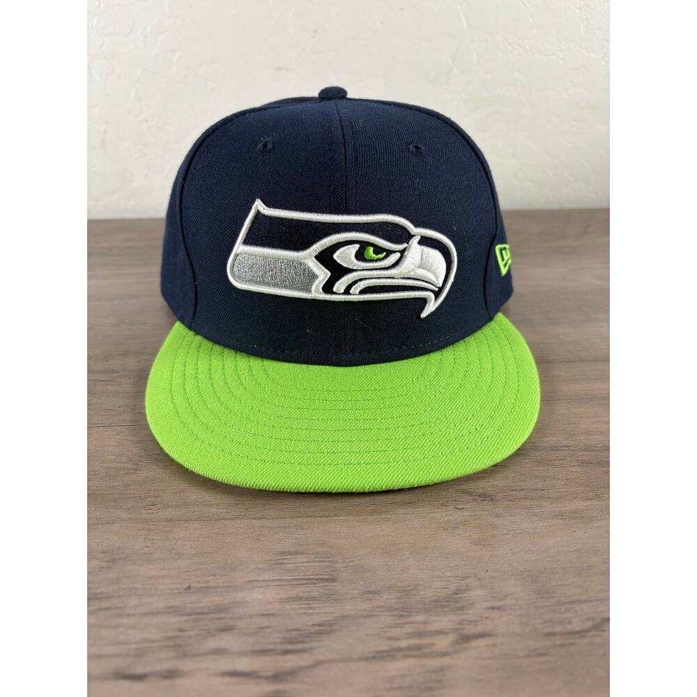 Seattle Seahawks New Era NFL Dark Blue Neon Green Adjustable SnapBack Hat- EUC